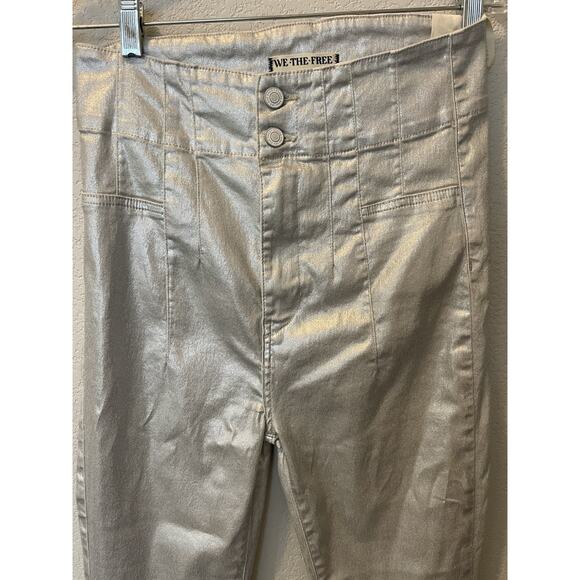 Free People NWT We The Free Jayde Flare Jeans High Rise Metallic Long Legs 29 - Picture 7 of 13